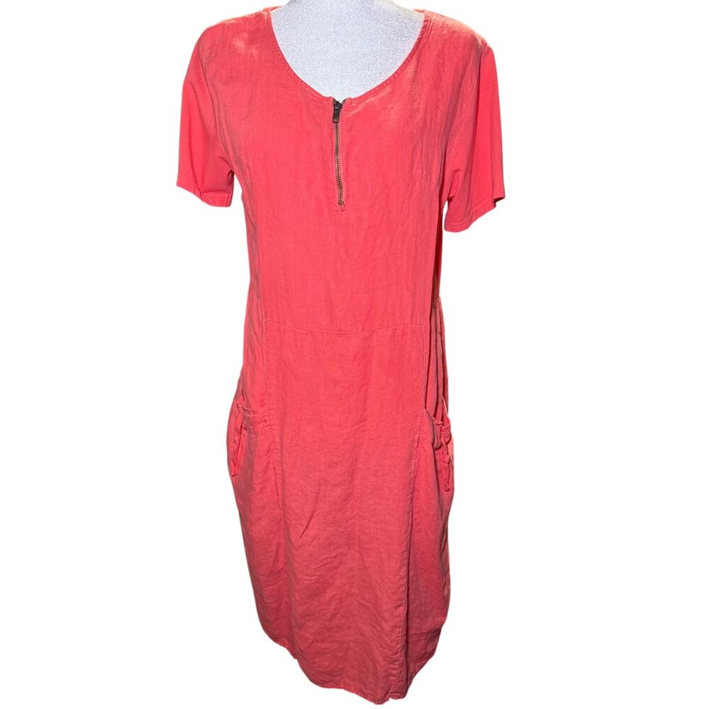 Annabelle 100% Linen Coral Midi Dress, Made In Italy, Lagenlook, Large - Picture 10 of 10